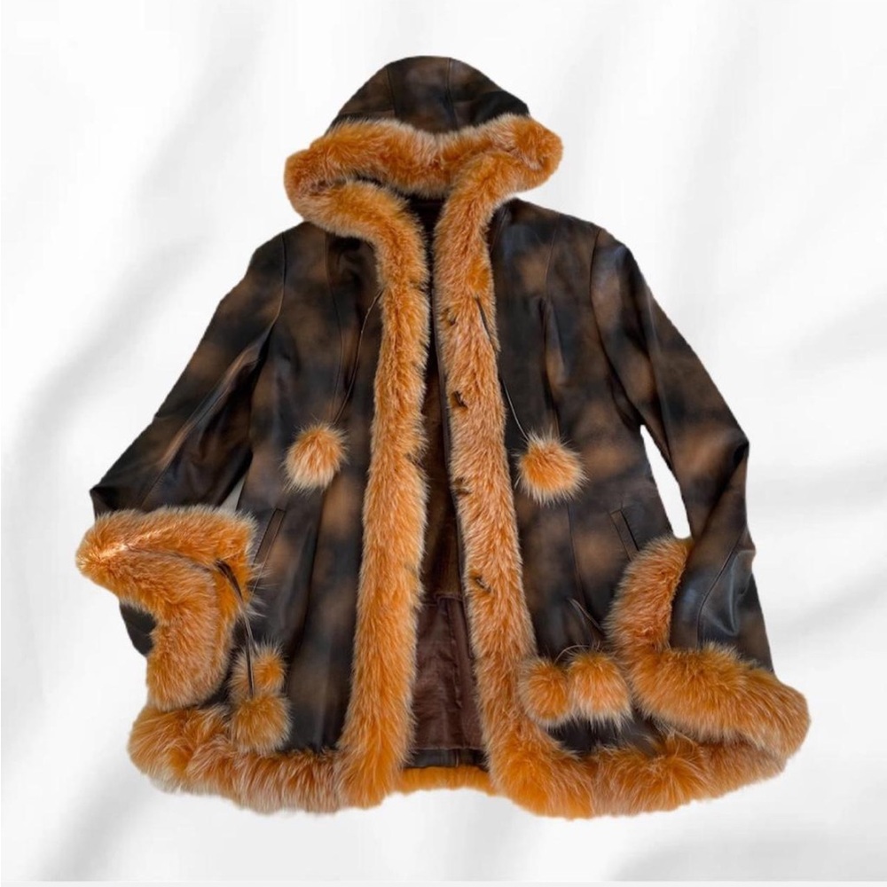 100% real leather and fur coat